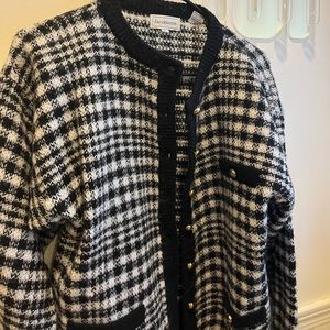 Vintage preppy black and white cardigan with gold buttons